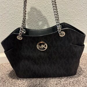 Michael Kors Black Shoulder Bag with Silver Chain